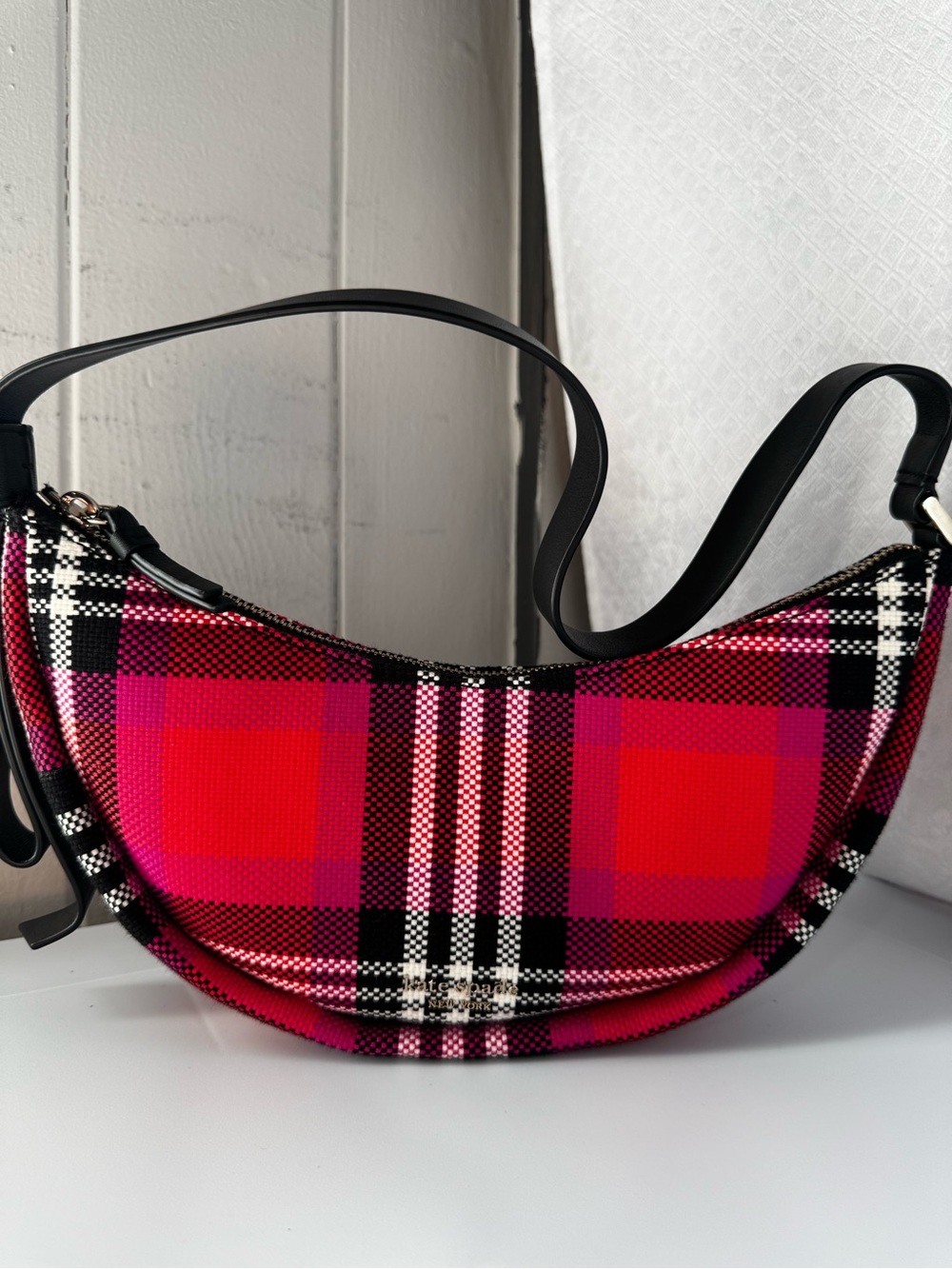 Kate Spade pink and red Plaid Crescent Shoulder Bag - Picture 4 of 9